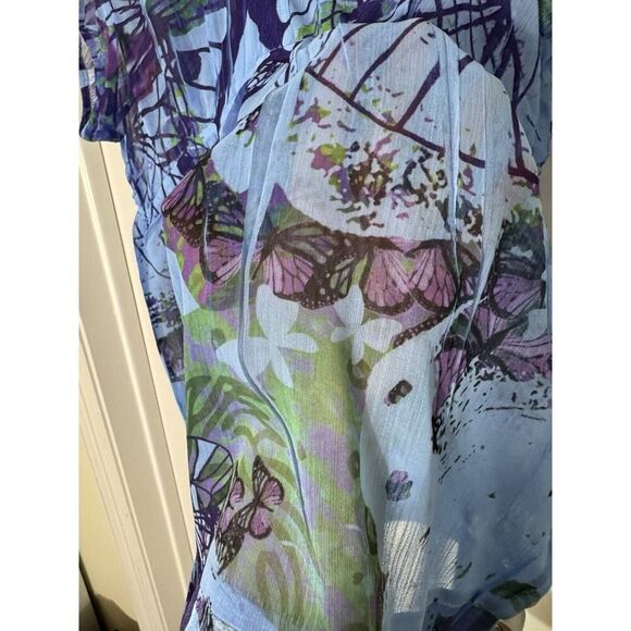 Unity World Wear Blue Purple Sheer Butterfly Fairy Puff Sleeve V Neck Pixie  L - Picture 3 of 7